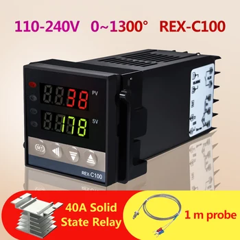 Signalizacijos REX-C100 110V iki 240V nuo 0 iki 1300 Laipsnių Skaitmeninė PID Reguliatorius Rinkiniai su K Tipo Zondas Jutiklis