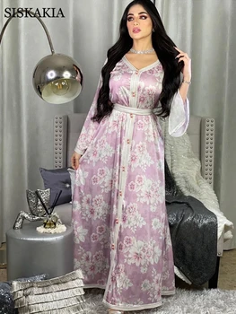 Siskakia ilgomis Rankovėmis Maxi Suknelė Moterims Saldus Mėlyna Rožinė Dubajus Abaja Mados Juostelės Apdaila V Kaklo Jalabiya Musulmonų Rudenį 2020 Naujas
