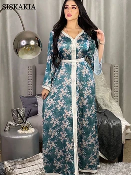 Siskakia ilgomis Rankovėmis Maxi Suknelė Moterims Saldus Mėlyna Rožinė Dubajus Abaja Mados Juostelės Apdaila V Kaklo Jalabiya Musulmonų Rudenį 2020 Naujas
