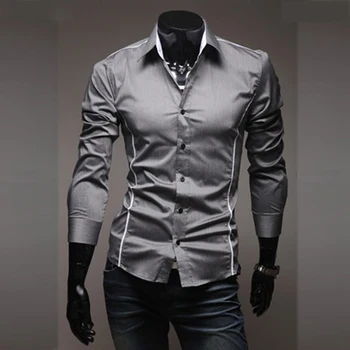 Slim Fit Mens Dryžuotas Marškinėliai 2020 ilgomis Rankovėmis, Pilkos Vyrų Dryžuotas Marškinėliai Atsitiktinis Camisa Socialinės Drabužius Chemise Homme Plus Dydis 3XL