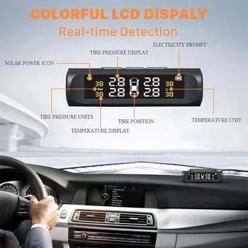 Smart Automobilių Padangų Slėgio Stebėjimo Sistema Saulės Energijos Skaitmeninis LCD Ekranas Automatinis Apsaugos Signalizacijos Sistemas, Padangų Slėgio
