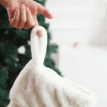 Snaigės Išsiuvinėti Baltas Pliušinis Kalėdų Kojinės Saldainiai Kojinės Dovanų Maišelis Su Pakabinimo Kilpos Kalėdų Medžio Židinys Papuošalai