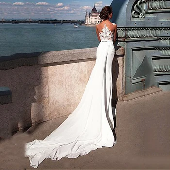 SoDigne Boho Vestuvių Suknelė, Su nuimamu Sijonu 2020 Nėrinių Viršų Undinė Vestuvių Suknelės Baltos spalvos Šifono Nuotakos Suknelė Nemokamas Pristatymas