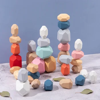 Spalvingas Medinis Akmens Blokų Švietimo ToyCreative Krovimas Žaidimą Vaikams Medinis Žaislas Dovana siųsti Krepšys