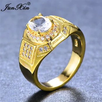 Spalvingas Vyrų Balta Ovalo formos Piršto Žiedą Prabanga Didelis Kristalas, Cirkonis Akmuo Žiedas 14KT Geltonos Aukso Pažadą Sužadėtuvių Žiedai Vyrams