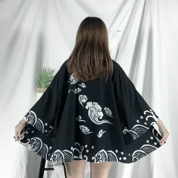 Spausdinimo Iš Debesies Laisvas Megztinis Kimono Plonas Samurajus Marškiniai Chalatas, Vyrų Ir Moterų Apsaugos Nuo Saulės Marškinėliai Streetwear Japonijos Kimonos Haori
