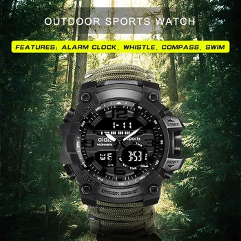 Sportiniai vyriški žiūrėti 50m Kompasas Daugiafunkcį Kariniai Laikrodžiai LCD Skaitmeninis Chronometras Gumos Vandeniui Šviesos riešo žiūrėti