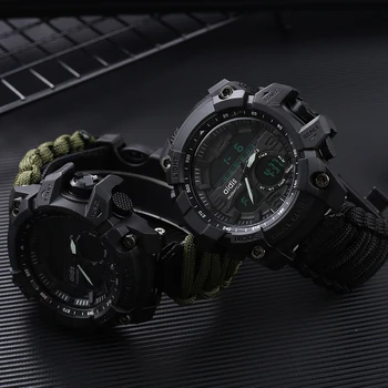 Sportiniai vyriški žiūrėti 50m Kompasas Daugiafunkcį Kariniai Laikrodžiai LCD Skaitmeninis Chronometras Gumos Vandeniui Šviesos riešo žiūrėti