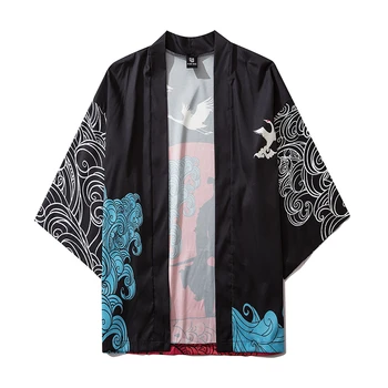 Streetwear Kimono Švarkas Japonų Samurajus Spausdinti Harajuku Moterys Vyrai Japonija Stiliaus Drabužių Vasaros Plonas Laisvas Haori Obi Tradicinių
