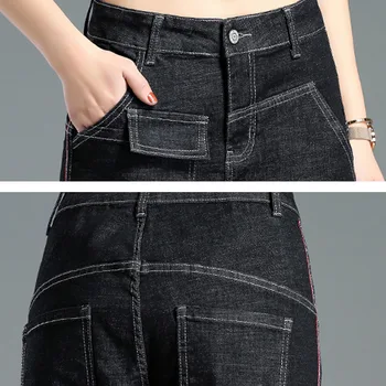 Streetwear didelis kišenę laisvus straight džinsai moterims Atsitiktinis negabaritinių aukšto juosmens džinsinio audinio kelnės Mados draugu baggy haremo kelnės