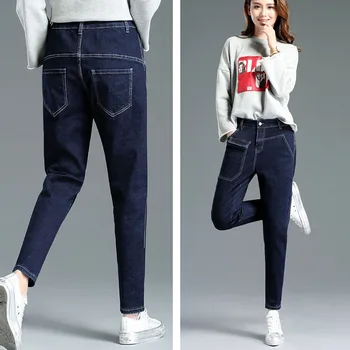 Streetwear didelis kišenę laisvus straight džinsai moterims Atsitiktinis negabaritinių aukšto juosmens džinsinio audinio kelnės Mados draugu baggy haremo kelnės
