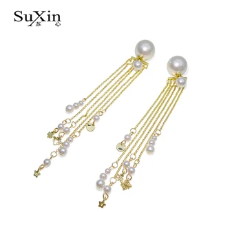 SuXin auskarai 2020 naujas paprastas aukso perlas kutas temperamentas auskarai moterims, ilgą perlų pakabukas auskarai papuošalai dovana