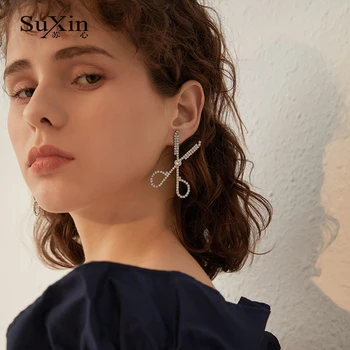 SuXin auskarai 2020 naujas paprastas žirklės temperamentas auskarai moterims, ilgai kristalų pakabukas auskarai papuošalai dovana