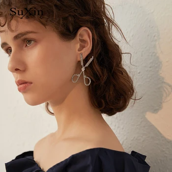 SuXin auskarai 2020 naujas paprastas žirklės temperamentas auskarai moterims, ilgai kristalų pakabukas auskarai papuošalai dovana