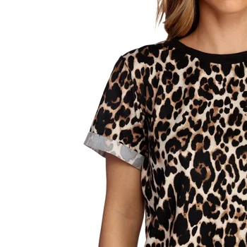 Summer Tee Leopardas Spausdinimo Raundo Kaklo Lady Trumpas Rankovės Marškinėliai Harajuku Moterų Viršūnių Punk Mergaičių Marškinėliai Haut Femme Rz*