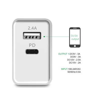 Super Charge +QC3.0 +PD Greitai Greitai Sieninis USB Įkroviklis iPhone XR XS Max X 8 Plius 