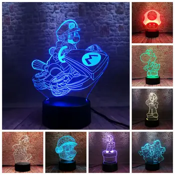 Super Koopa Naršyklė Modelio 3D Iliuzija LED naktinė lempa Spalvinga Mirksinti Šviesa Švyti Super Yoshi Bross Anime Pav Žaislai Vaikams