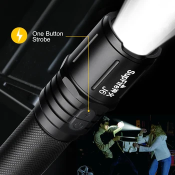 Supfire J6 Karinės LED Žibintuvėlis Akinimo savigynos Žibintuvėlis Šviesos Nuotykių Kempingas Prožektorius, USB Įkrovimo Nešiojamų Lempos