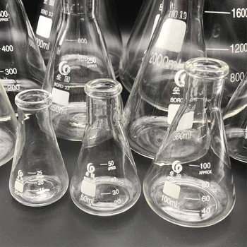 Sustorėti Stiklo Erlenmejerio Kolba Laboratorija Kūginę Kolbą Borosilikatinio 3.3 Aukštos Temperatūros Varža Matavimo Stiklo