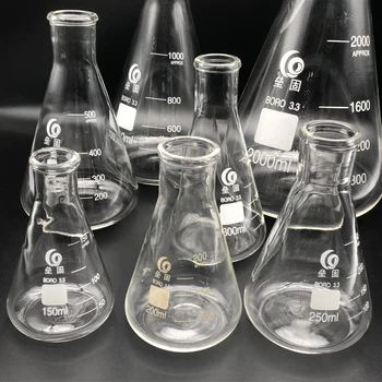 Sustorėti Stiklo Erlenmejerio Kolba Laboratorija Kūginę Kolbą Borosilikatinio 3.3 Aukštos Temperatūros Varža Matavimo Stiklo