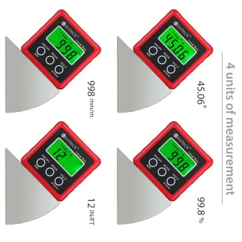 TANiCE Tikslumas 4*90° Skaitmeninis Lygis Dėžutė IP54 Skaitmeninis Kampas Gaug LCD Matlankis Automobilių Bandymo Magnetinis pagrindas Inclinometer