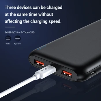TOPK 10000mAh Galia Banko USB C Tipo PD Greitai Įkrauti Powerbank Išorės Baterijos Įkroviklio Xiaomi 