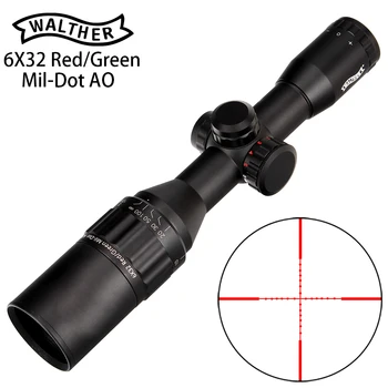 Taktinis Optinį Taikiklį Šautuvas taikymo Sritis 6x32 AO Mini Mil-Dot dviejų Spalvų Apšviestas Tinklelis Medžioklės Riflescope Optika