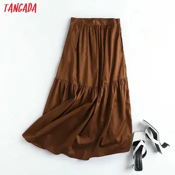 Tangada 2020 m. Rudenį moterys medvilnės midi sijonas faldas mujer derliaus pusėje užtrauktukas office ponios elegantiškas prašmatnus vidurio blauzdos sijonai 4C39