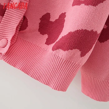 Tangada Moterų Pink Leopard Cardigan Vintage Megztinis Lady Mados Negabaritinių Megzti Megztinis Kailis 7Y9