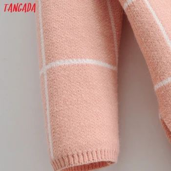 Tangada korėja elegantiškos moterys rožinės spalvos pledas modelis golfo megztinis, vintage ponios purus megzti megztinis viršūnes SY153
