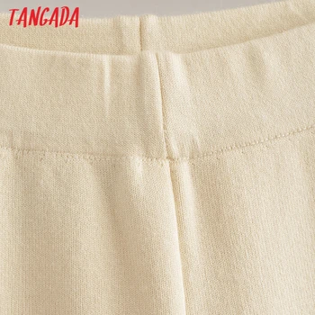 Tangada mados moterų smėlio spalvos trikotažo pločio kojų kelnės, kelnės-juosmens strethy office lady kelnės pantalon AI16