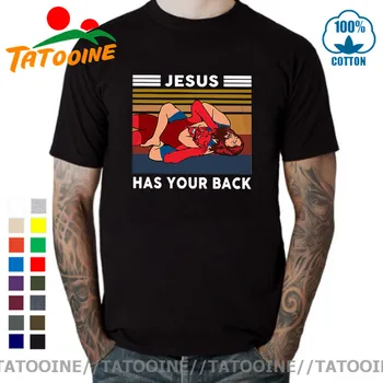 Tatooine JIU JITSU Jėzus Turi Nugaros Juokinga Krikščionių Šėtonas Dovanų, Derliaus Brazilijos JIU JITSU BJJ T-shirt Karatė Dovanos Viršūnes Tees