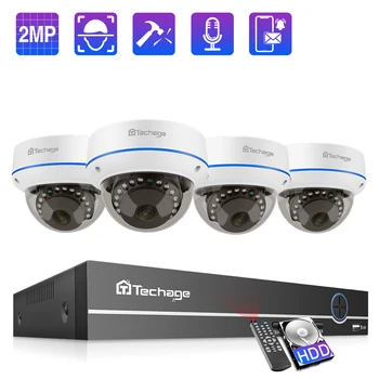 Techage 4CH 1080P Saugumo POE NVR kamerų Sistema 2MP, Garso Garso IP Kamera Lauko infraraudonųjų SPINDULIŲ Naktinio Matymo Priežiūros Rinkinys, CCTV Video