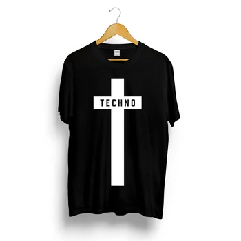 Techno Kryžiaus Atspausdintas T-shirt Mens Moterų Unisex Muzikos Festivalis Juoda Detroit Tee Viršuje Vasaros Streetwear Camiseta Masculina