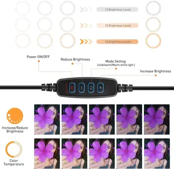 Telefono Laikiklis LED Užpildyti Žiedas Šviesos Bluetooth Nuotolinio 5stop Trikojis Stovas Fotografijos Lempa Selfie Makiažas Live 