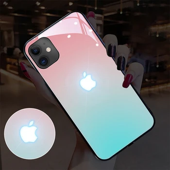 Telefono dėklas Skirtas Apple iPhone 12 11 X XR XS Pro Max 7 8 Plius Mini Galinio Dangtelio Apple Žėrintis Logotipą, atsparus smūgiams Stiklo Coque