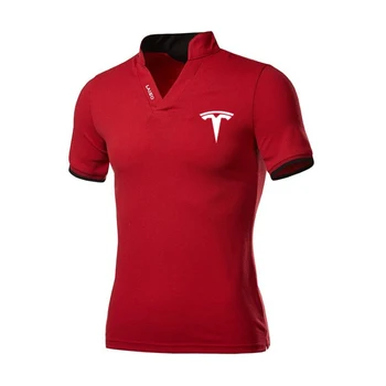 Tesla Logotipas 3D polo marškinėliai apversti letter spausdinimo mados apvalios kaklo trumpomis rankovėmis T-shirt verslo atsitiktinis polo