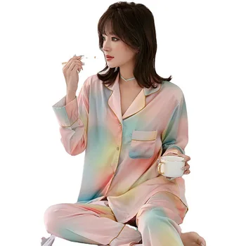 Tie dažai Namų Drabužiai Moterims Šilko Pižama Moterims Pijama Mujer moteriškų Drabužių Pavasario Vasaros 2021 Aukštos Kokybės Sleepwear