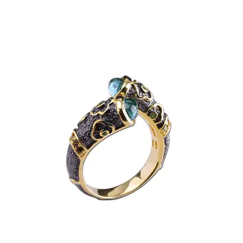 Topazas Emalio Žiedas 925 Sterlingas Sidabro Žiedas Moterims Drožyba Gėlių Diamond Fine Jewelry Prabanga Natūrali Vestuvių SR16