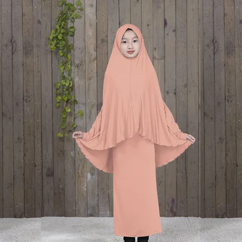 Tradicinis Abaja Hijab Rūbeliai Mergaitėms Dviejų dalių Musulmonų Maldos Drabužiai Vaikams Kietas Prarasti Dideli Abayas