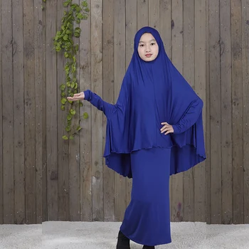 Tradicinis Abaja Hijab Rūbeliai Mergaitėms Dviejų dalių Musulmonų Maldos Drabužiai Vaikams Kietas Prarasti Dideli Abayas