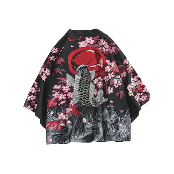Tradicinis Japonų Kimonos Megztinis Vyrams, Moterims Saulės Plonas Laisvas Spausdinimo Vasaros Kimono Marškinėliai Yukata Azijos Drabužiai