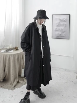 UMI MAO Yamamoto Dizainas Tamsus Juodas Japonijos Įrankiai Ilgos Tranšėjos Paltai Moterų Prarasti Nišą Plonas Boyfriend Stiliaus Švarkas moterims Tendencija