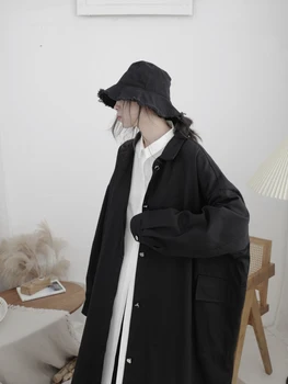 UMI MAO Yamamoto Dizainas Tamsus Juodas Japonijos Įrankiai Ilgos Tranšėjos Paltai Moterų Prarasti Nišą Plonas Boyfriend Stiliaus Švarkas moterims Tendencija