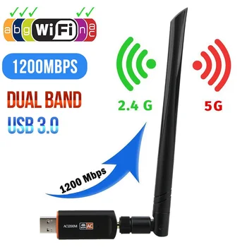 USB 3.0 Wifi Adapteris 1200Mbps 2.4 G 5G Nemokama Vairuotojo Antena Wifi, USB, Ethernet Tinklo plokštės Dual Band Wireless Wifi Dongle Imtuvą