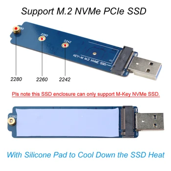 USB 3.1 Gen2 10Gbps PCI-E M2 NVMe M-Key USB C Tipo Išorės SSD Talpyklos Atveju Paramos NVMe PCIe SSD 2280 2260 2242