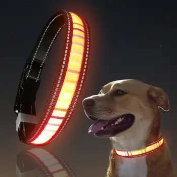 USB Įkrovimo LED Šunų Antkaklis Naktinis Apšvietimas, Pėsčiųjų Saugaus Odinis Antkaklis Didelis Šuo 3 Mirksėjimo Režimai