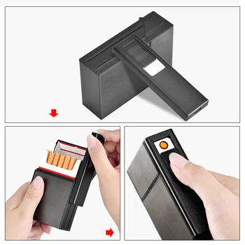 USB Įkrovimo Rūkymas Cigarečių Dėžutė Nešiojamų Cigarečių Dėžutė Su Žiebtuvėliais, Vėjo Turėtojas Lengvesni Dovana Hogard