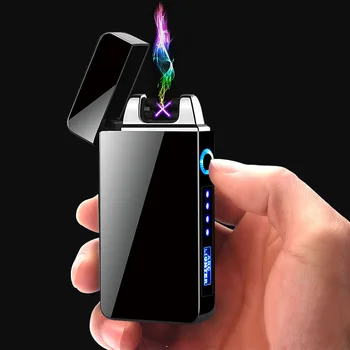 USB Žiebtuvėliai Vėjo Elektroninių Cigarečių Degiklio Dvigubo Kampo Cigarų Plazmos Lengvesni LED Maitinimo Ekranas Įkrovimo Impulso Žiebtuvėliai