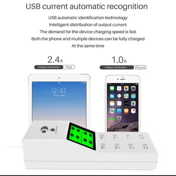 Universalus 8 uostų smart USB įkroviklį, Led ekranas, 8A kelis sieninis adapteris HUB adapteris, lizdo mobiliojo telefono ir planšetinio KOMPIUTERIO kamerą